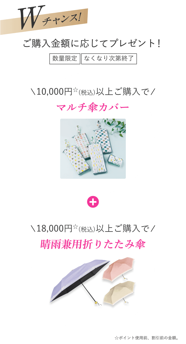 Wチャンス! 購入金額に応じてプレゼント!