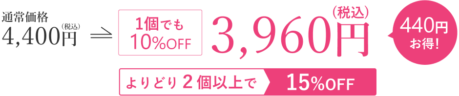 通常価格4,400円から1個でも10%OFFで3,960円