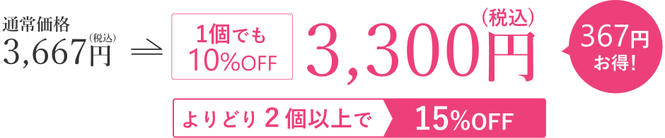 通常価格3,667円から1個でも10%OFFで3,300円