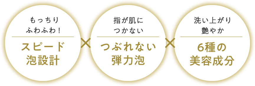 もっちりふわふわ!スピード泡設計 指が肌につかないつぶれない弾力泡 洗い上がり艶やか6種の美容成分